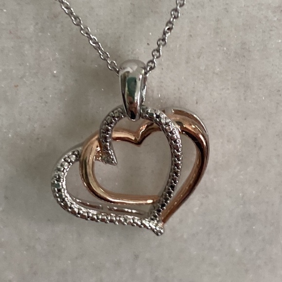 Diamond Heart Accent Sterling Silver Pendant Rose Gold Necklace Love Anniversary - Picture 10 of 16